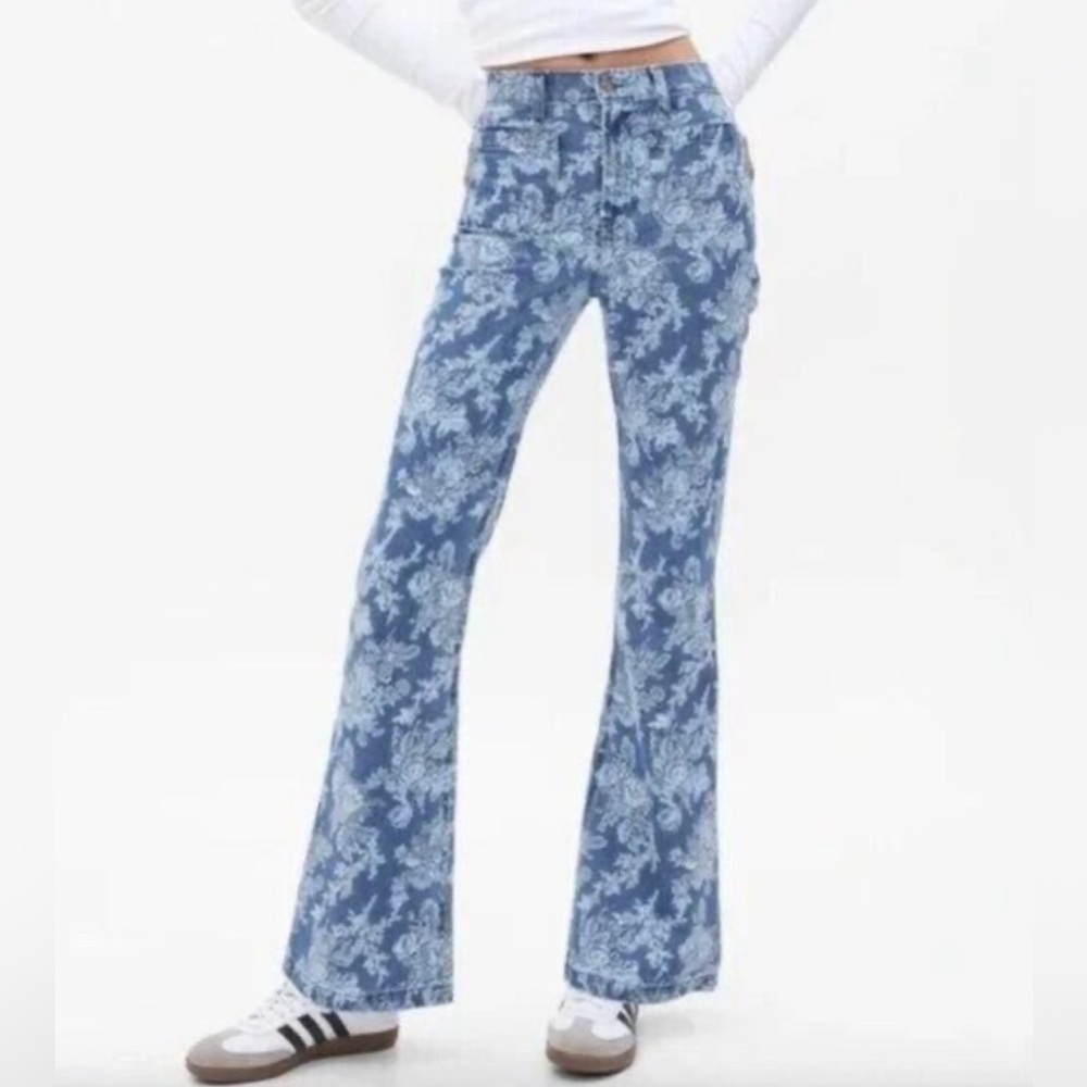 LoveShackFancy Blue Floral Flare Jeans